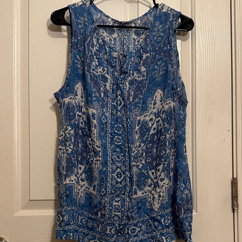 Crosby Blue and White Patterned Blouse